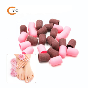 Factory price foot polish durable customized 5# 7# 10# 13# 16#cloth plastic brown pedicure sanding cap for electric nail machine